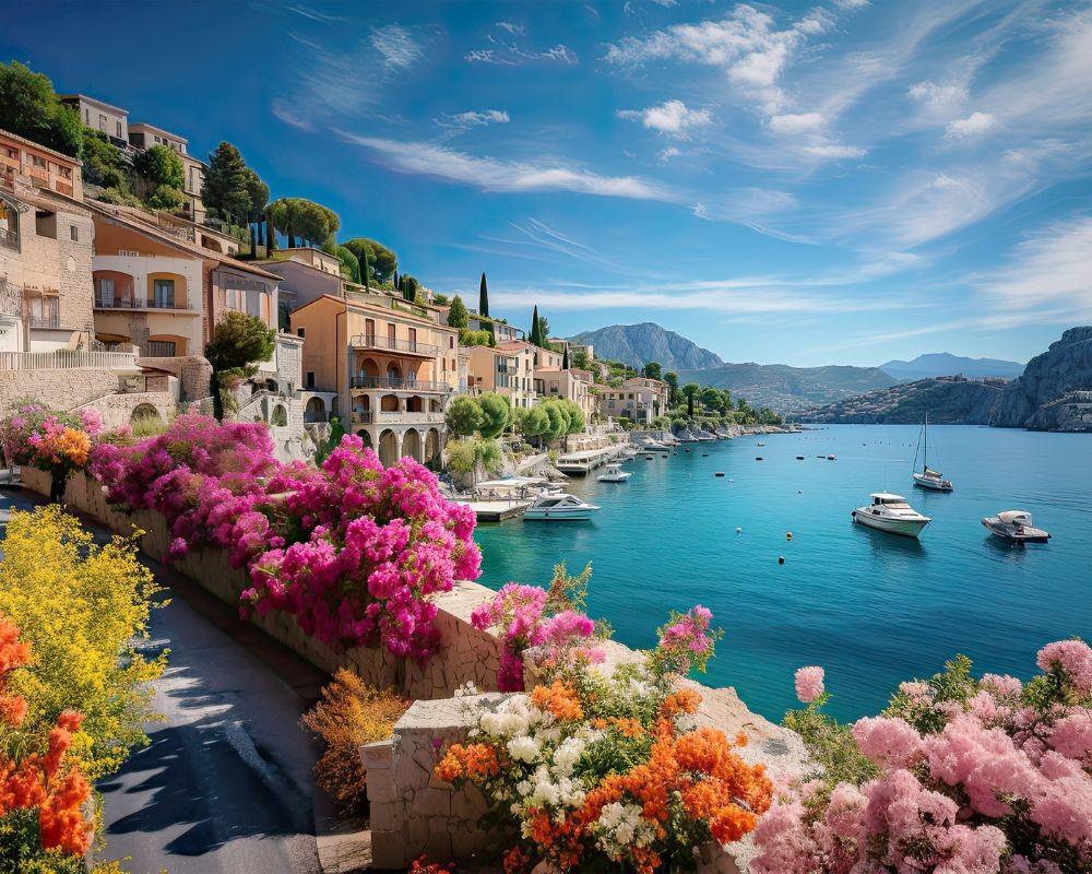 Tipica cittadina di mare provenzale con mazzi di fiori