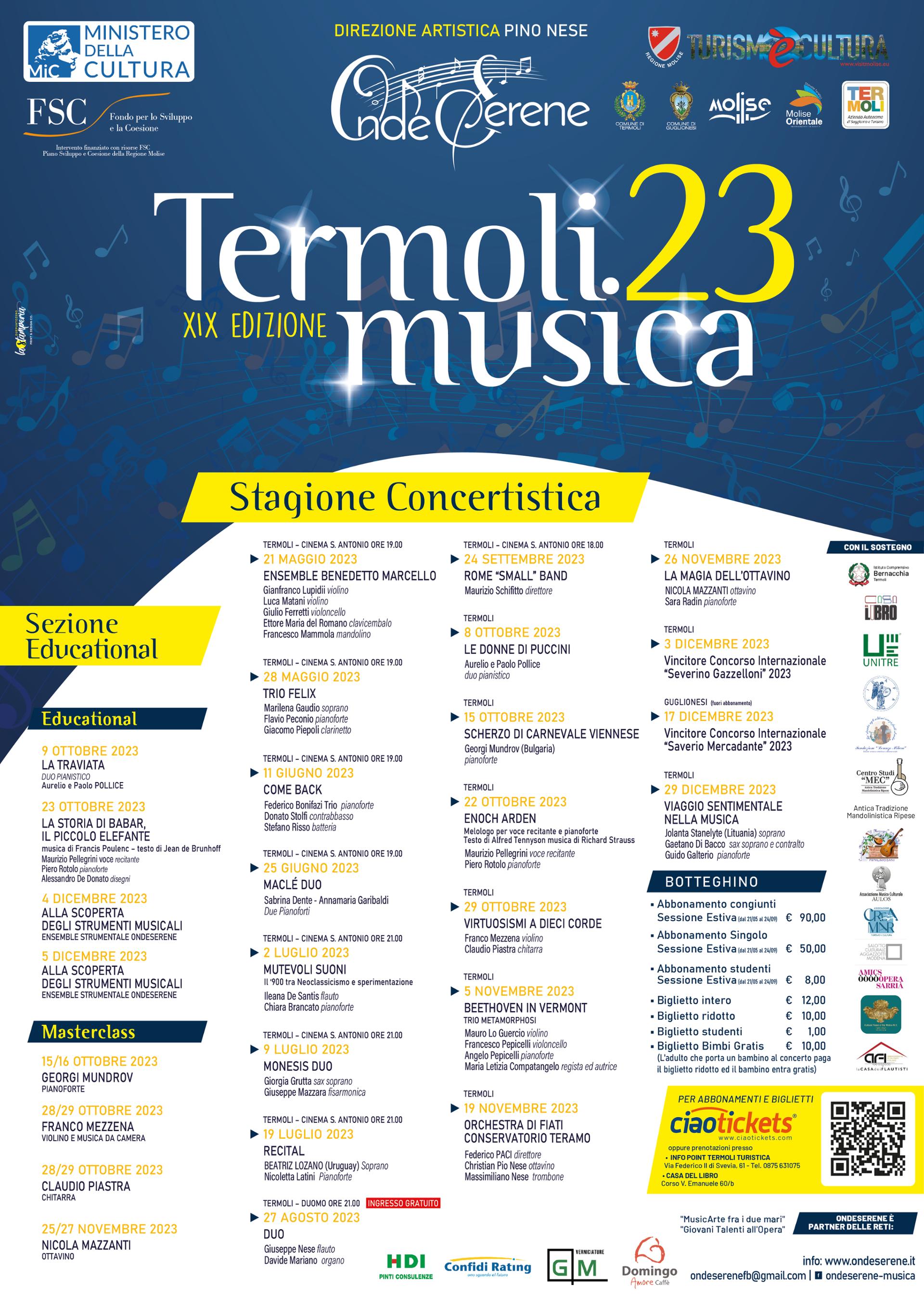 Programma Stagione Concertistica Termoli Musica 23 – XIX Edizione